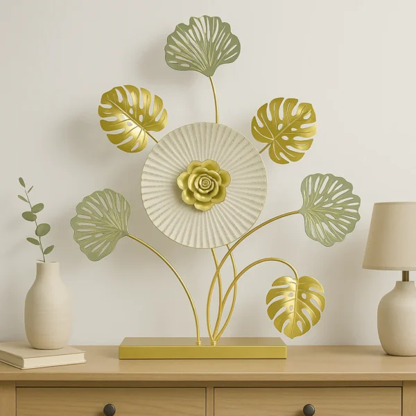 Golden Floral Leaf Metal Table Decor