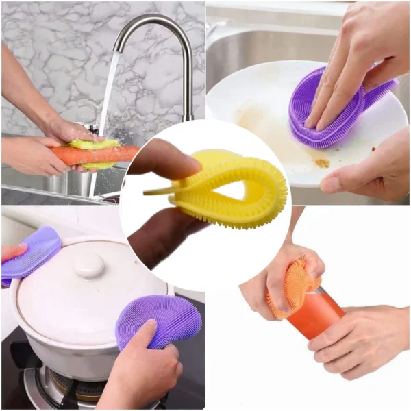 Silicone Dish Scrubber Sponge Mildew Free, Non Stick ( 5 Pcs. Mix Color)