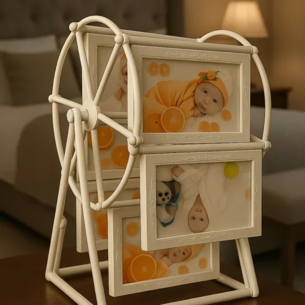intage Ferris Wheel Style Rotating Baby Photo Frame – 6-Sided Carousel Design with Multiple Picture Slots